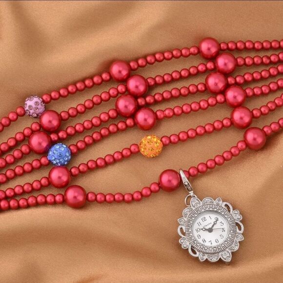 Strada Japanese Movement fuchsia glass and multi crystal beaded bracelet - Picture 3 of 8